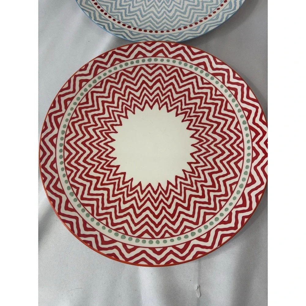 Set Of 6‎ Handmade Geometric Zig Zag Colorful Dinner Plates  10.25